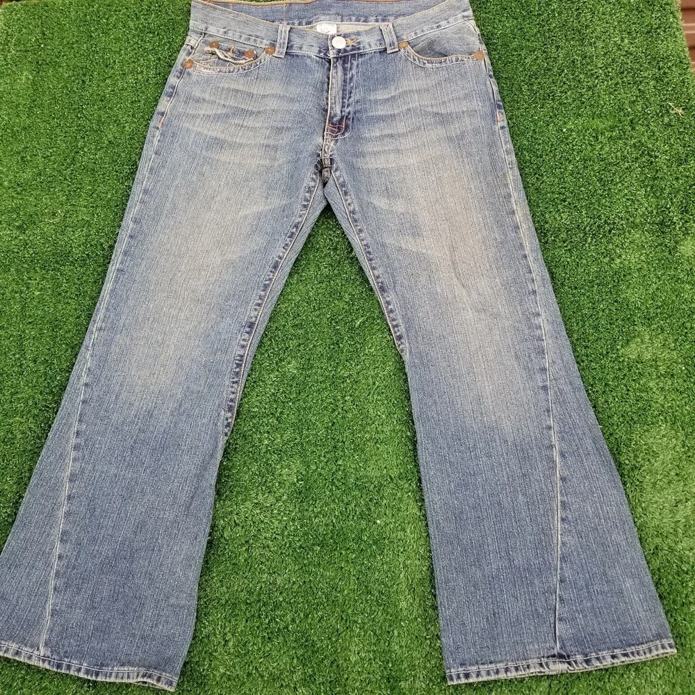 Vintage True Religion Jeans Joey Embroidered Dragon 38x33 Blue Denim Flare 90s